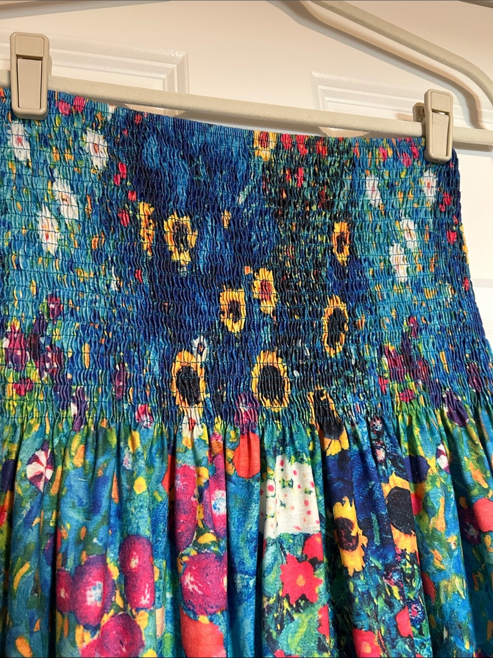 Blue Floral Sunflower Smocked Strapless Sundress Women's Size Medium - Picture 2 of 5